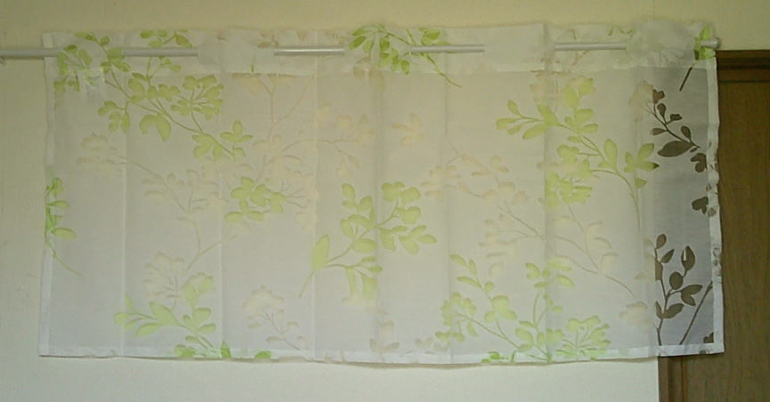 裏表が同じ柄のオパールカフェカーテン巾100cmx丈45cmブランチ(枝葉)3グリーンsumi-79755_画像1