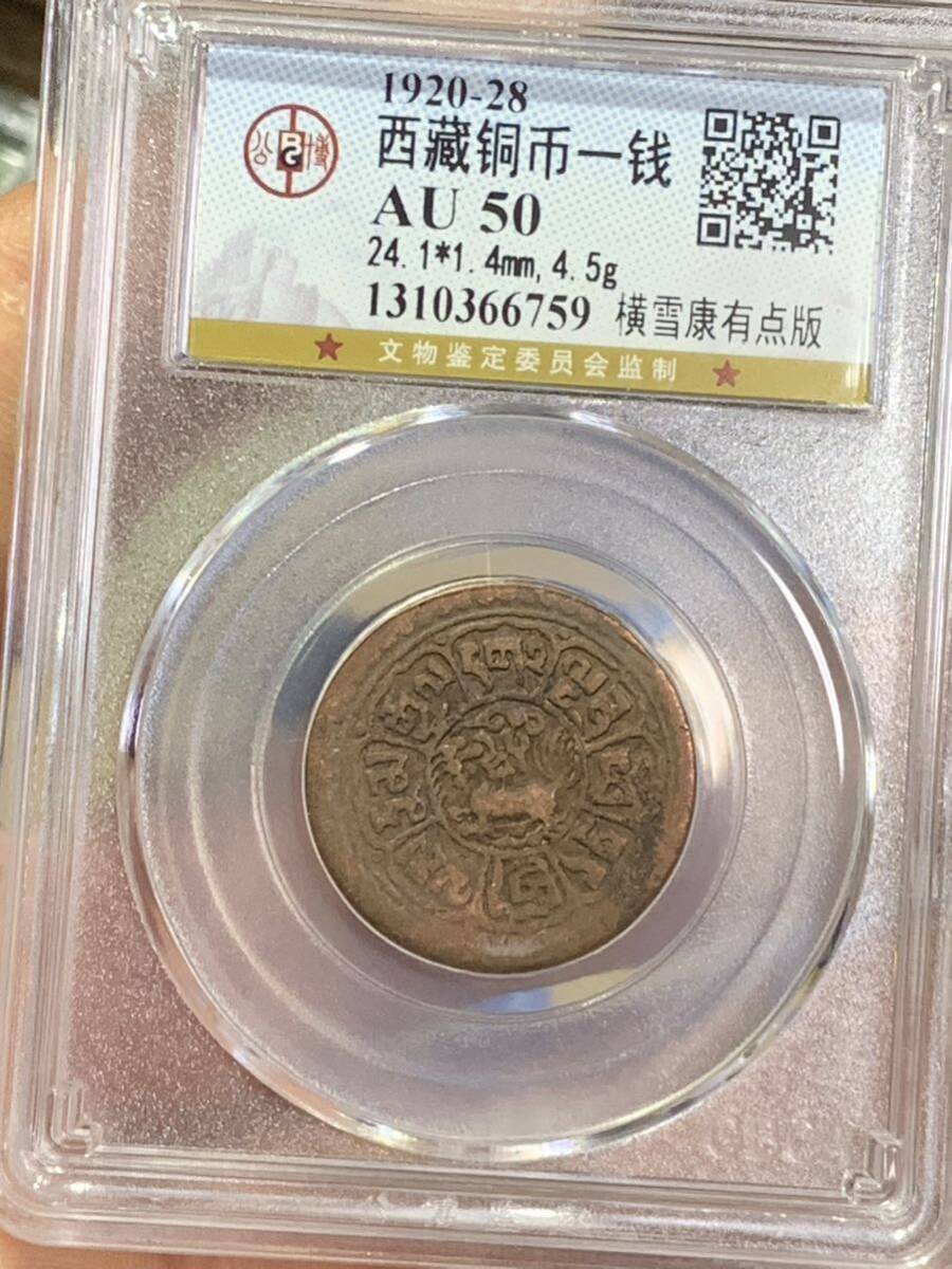 チベット古銭銅貨　希少 公博 GBCA鑑定済みAU50 1銭 錢幣 時代物 本物保証　中国古銭 チベット古銭銅貨 収蔵品放出 _画像1