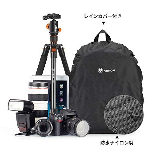 【在庫品のみ】 TBS 軽量 カメラバッグ コンパクト レインカバー付き カメラリュック 大容量 ブラック TARION 三脚収_画像5