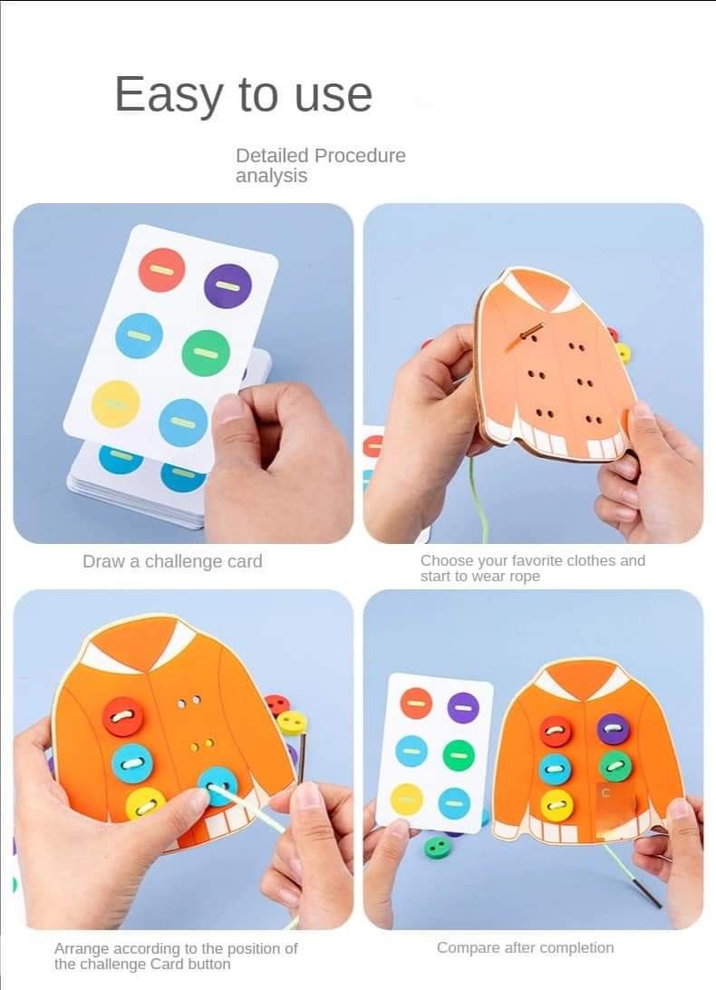 紐通し 知育玩具 指先運動  幼児教育  モンテッソーリ ボタン カード付き  ボタン付け 保育所 木のおもちゃ