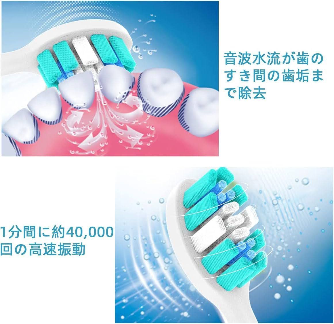 電動歯ブラシ 音波ハブラシ 6種類のモード 低ノイズ 舌磨き 替えブラシ4本 100％水洗い可能 携帯ケース付き