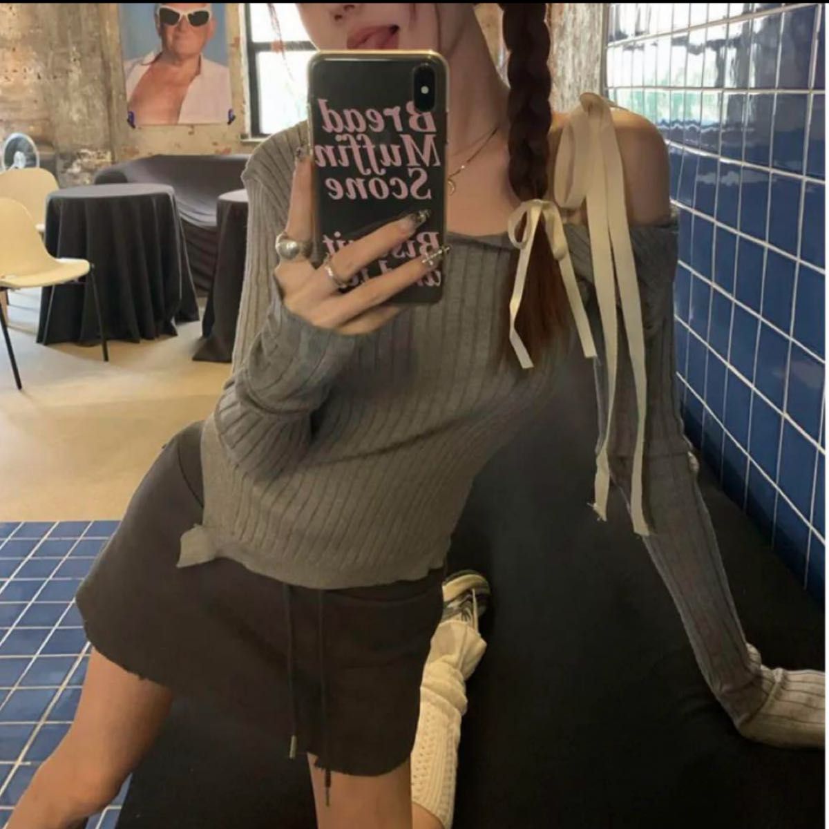 オフショルダーニットトップス GLOWNY アシンメトリーニット オフショルダーニットトップス GLOWNY アシンメトリーニット