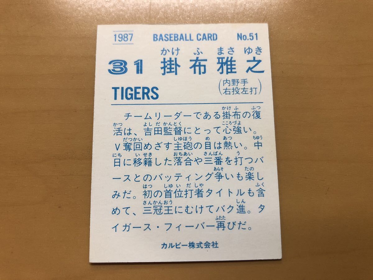 そこそこ美品 カルビープロ野球カード 1987年 掛布雅之 (阪神タイガース) No.51の画像2