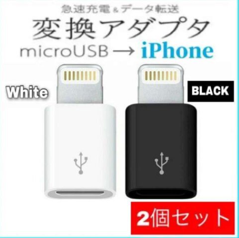 【即日発送】2個セット iPhone 変換アダプタ マイクロ USB 白 黒の画像1