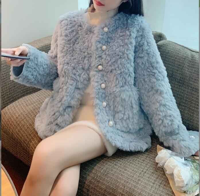 韓国風 レディースぬいぐるみコート ファッション厚いコート M ピンク