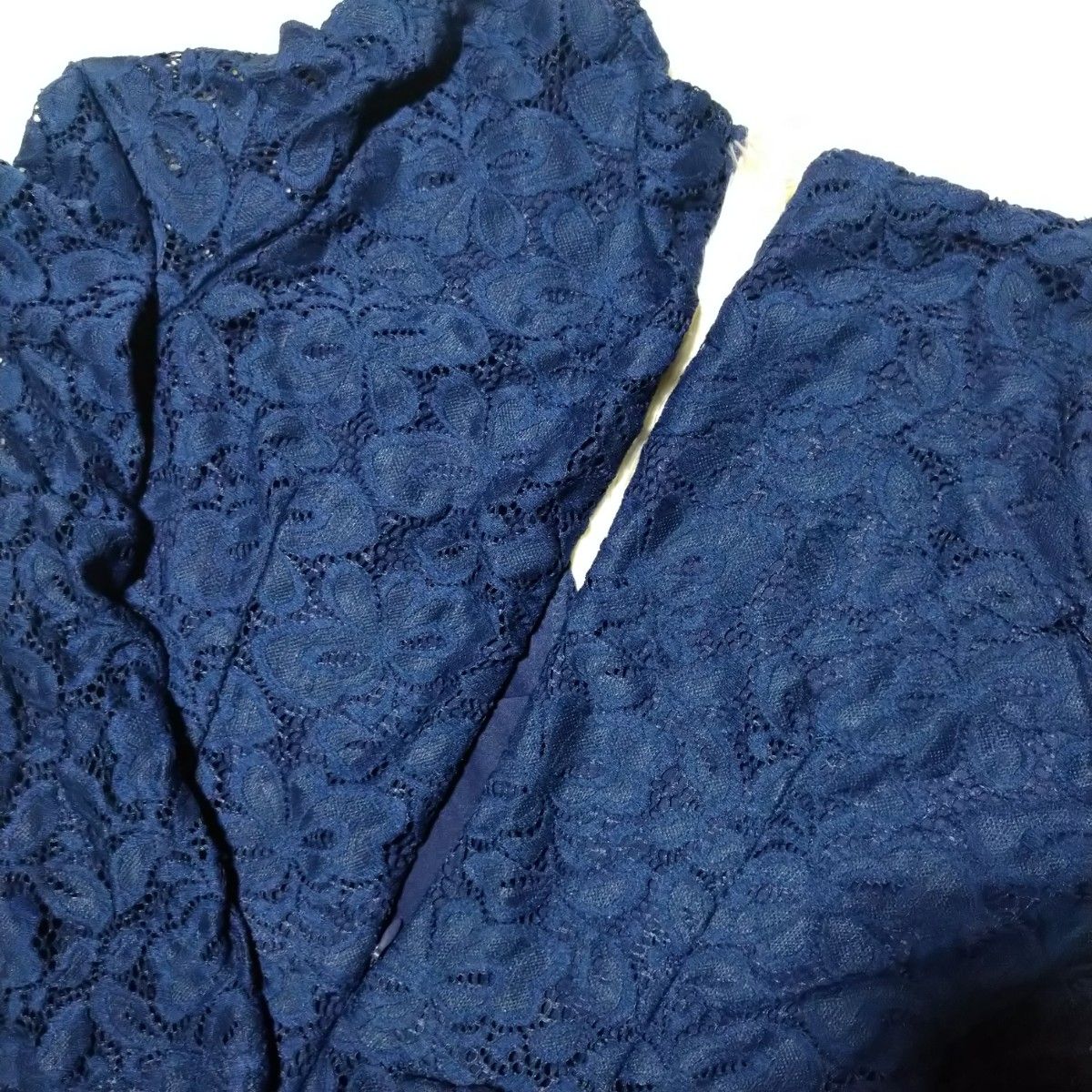 総レース花柄ワンピース　ブルー　ドレス　ロングワンピース 長袖　大きいサイズ