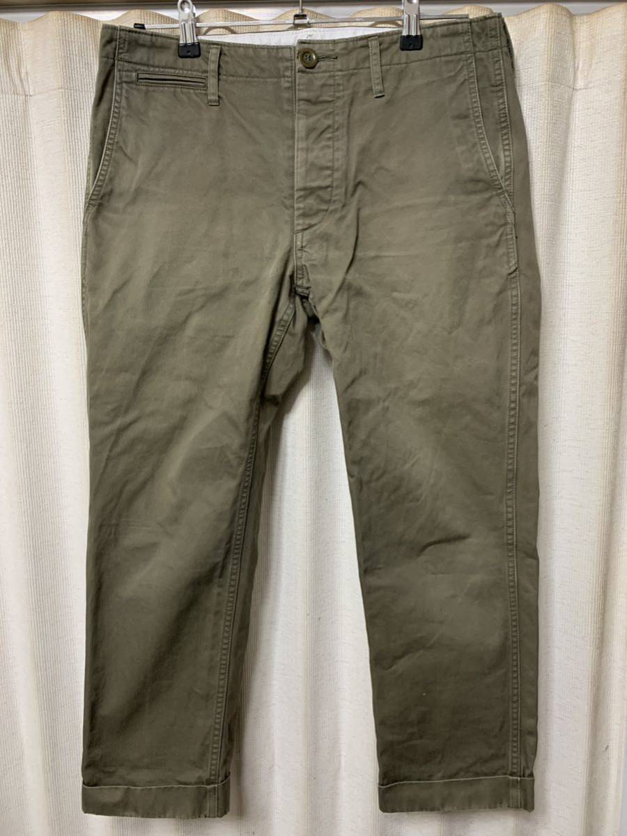 VISVIM HIGH WATER CHINO PANTS ヴィズヴィム ビズビム コットンチノ トラウザー パンツ サイズM KHAKI OLIVE archive vintage_画像1