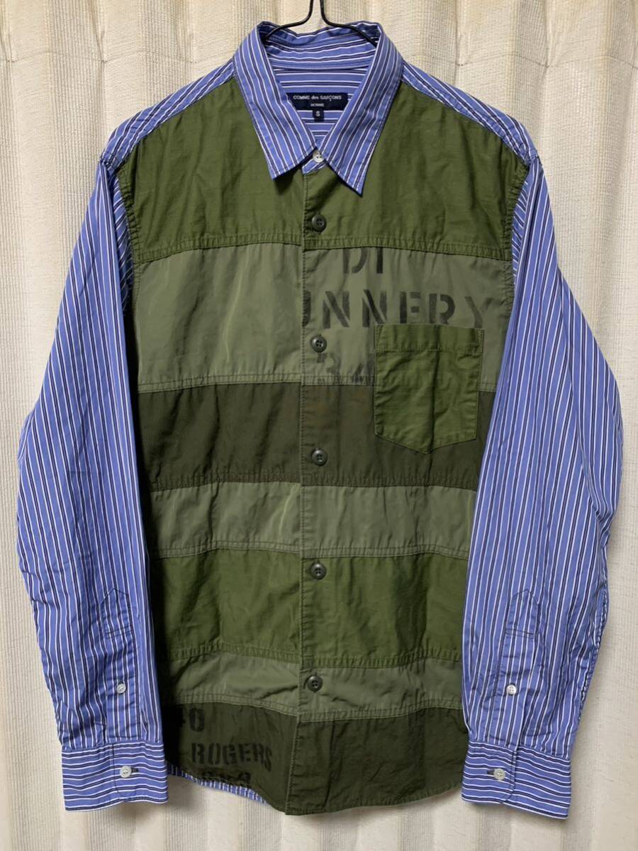COMME des GARCONS HOMME 19AW remake military stripe patchwork shirt size S Comme des Garcons repeated construction 
