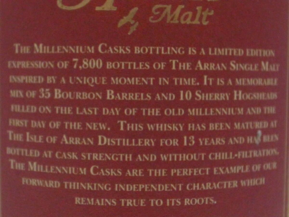 アラン ミレニアムカスク ナチュラルカスクストレングス 53.5% オフィシャルボトル 7800本限定 The Arran Malt MILLENNIUM CASKS OB_画像7