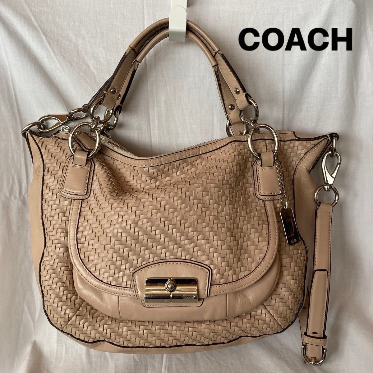 COACH コーチ 19312 クリスティン ウーブン レザー 2WAY ハンドバッグ ショルダーバッグ ピンクベージュ系