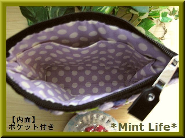 *Mint Life* ハンドメイド 「リネン＆コットン混生地 ポーチ」バラ手刺しゅうの画像10