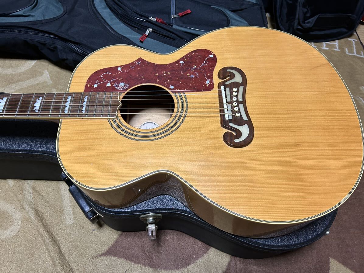 OLD・ Epiphone エピフォン EJ 200・ジャンボサイズ・GIBSON J-200スタイル・ナチュラル」ボディー・RIITER GIGケース付き。激安・調整済みの画像9