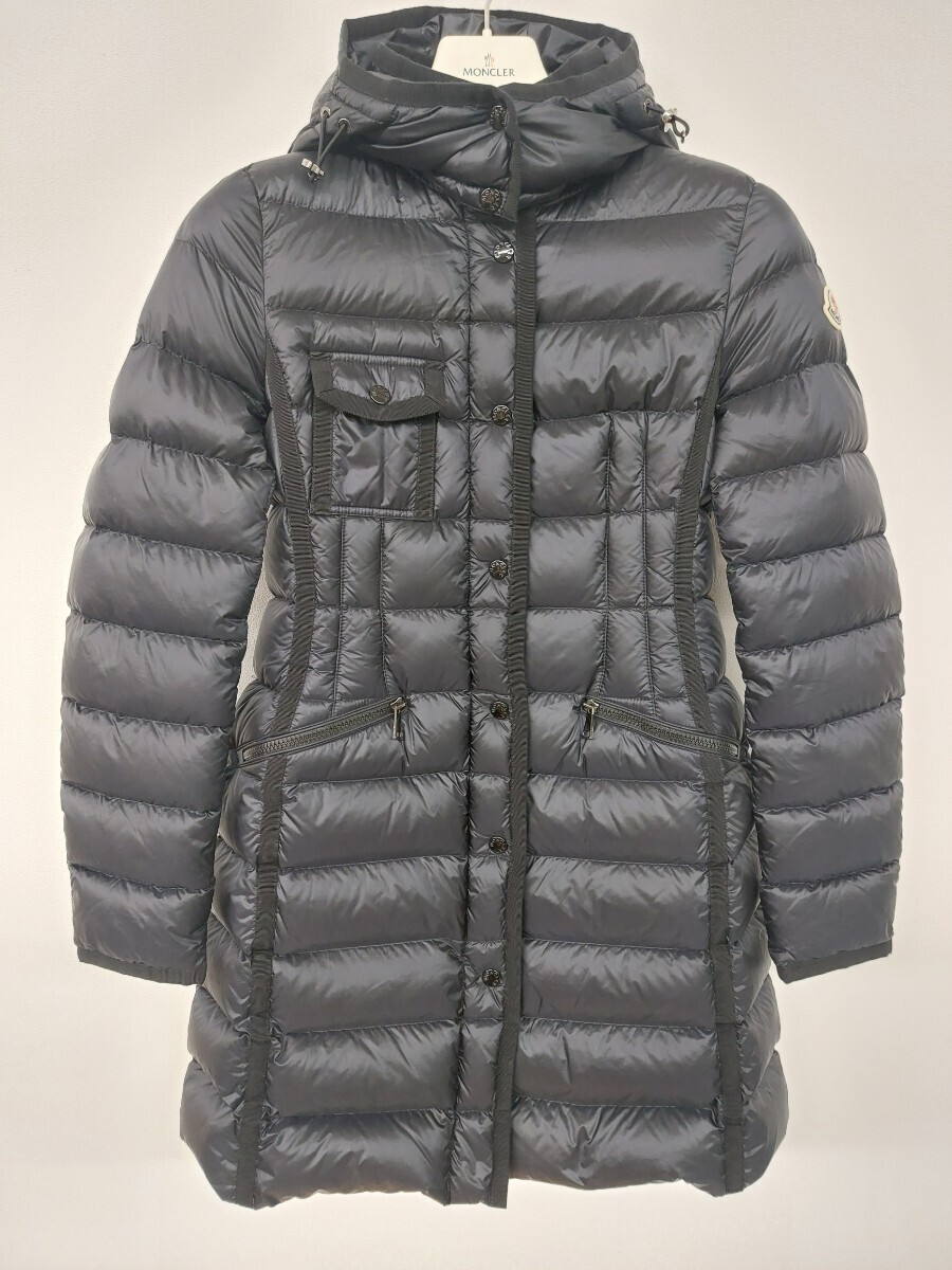 13623　モンクレール MONCLER ダウンコート ダウンジャケット HERMINE GIUBBOTTO ナイロン ダウン ブラック 黒 フード付き サイズ1 美品_画像1