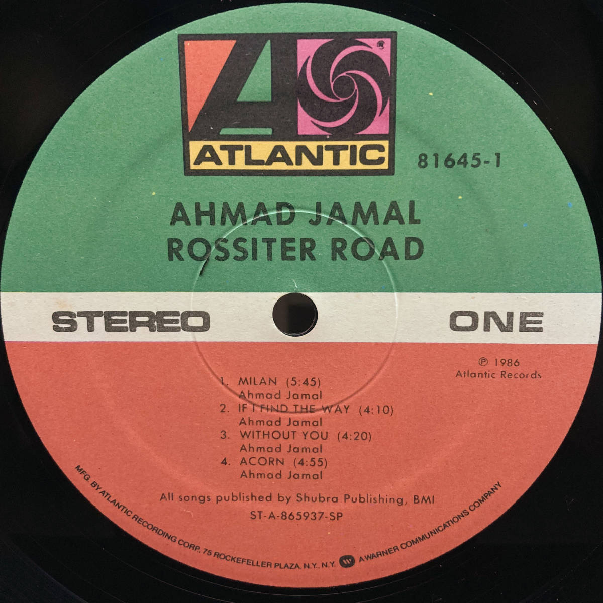 [LP] '86米Orig / Ahmad Jamal / Rossiter Road / Atlantic, Atlantic / 7 81645-1, 81645-1 / Contemporary Jazz / 両面マトAの画像4