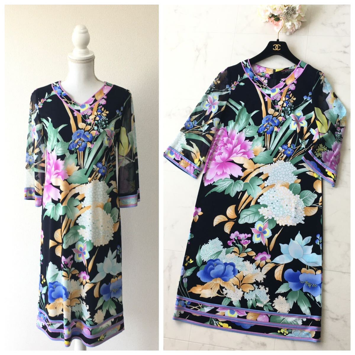 新品同様 LEONARD レオナール カンカン ストレッチ 花柄 新品同様 LEONARD レオナール カンカン ストレッチ 花柄