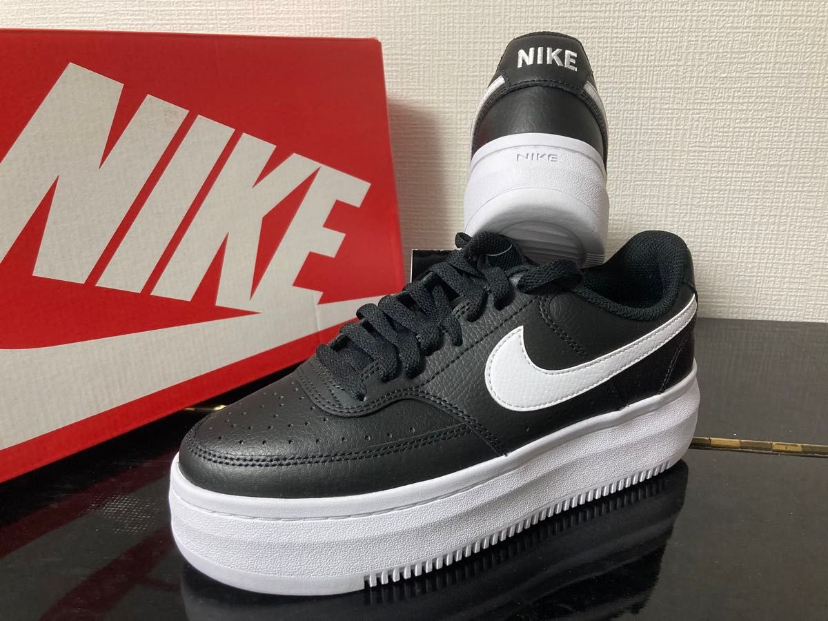 新品25cmナイキコートビジョンアルタブラック黒エアフォース1AF1好きに厚底スニーカーNIKEレディースCOURTVISION