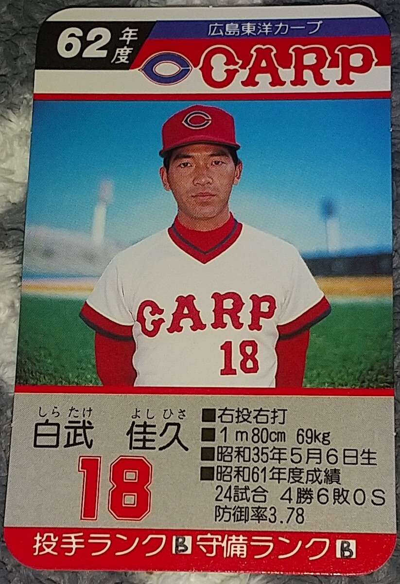 タカラプロ野球カードゲーム昭和６２年度広島東洋カープ 白武佳久_画像1