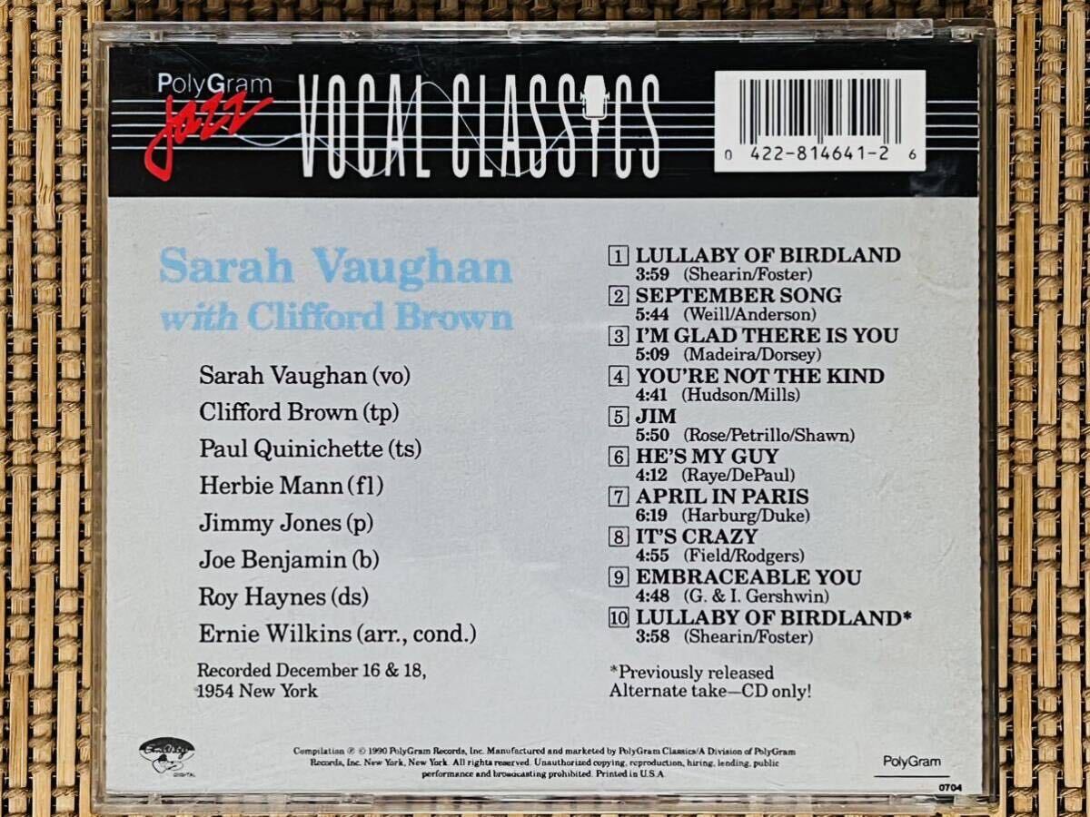 SARAH VAUGHAN／SARAH VAUGHAN with CLIFFORD BROWN／PolyGram (EMARCY) 814 641-2／米盤CD／サラ・ヴォーン／中古盤_画像2