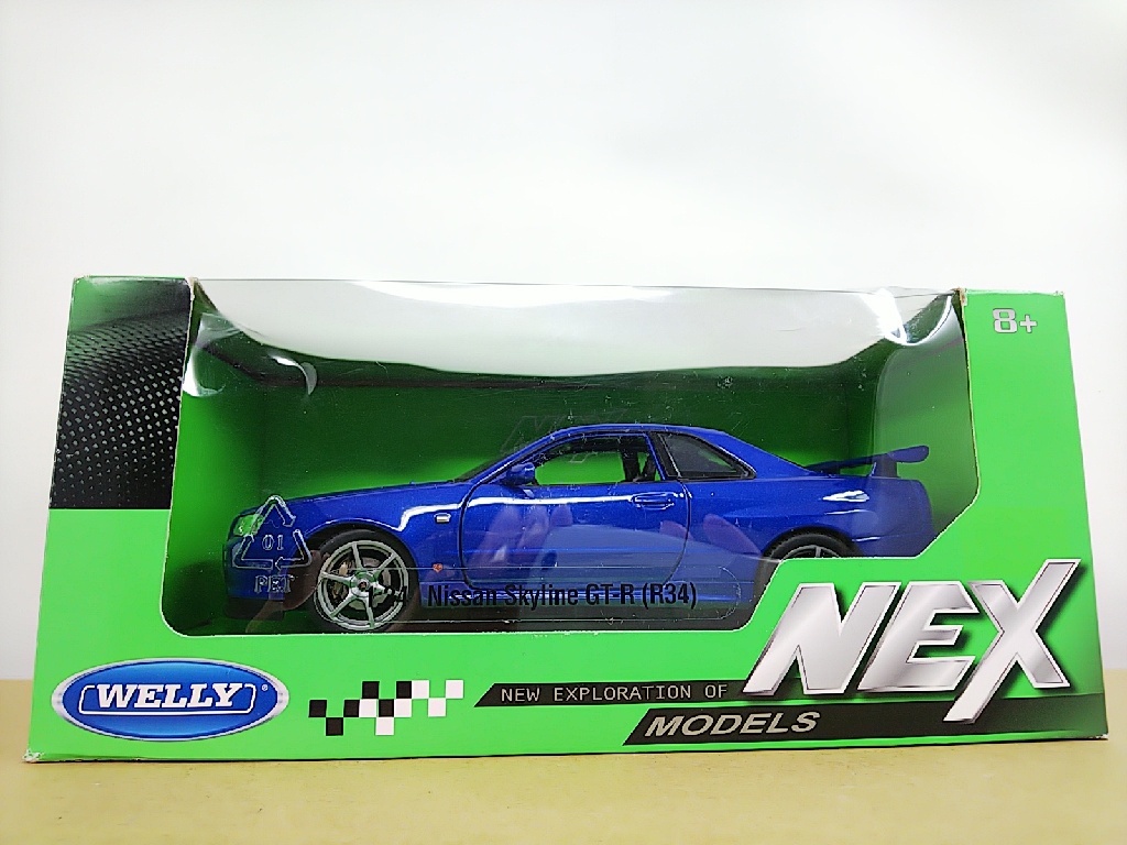 # WELLY Welly ( Kyosho ) NEX MODELS 1/24 Nissan Skyline GT-R (R34) металлик голубой Nissan Skyline литье под давлением производства модель миникар 