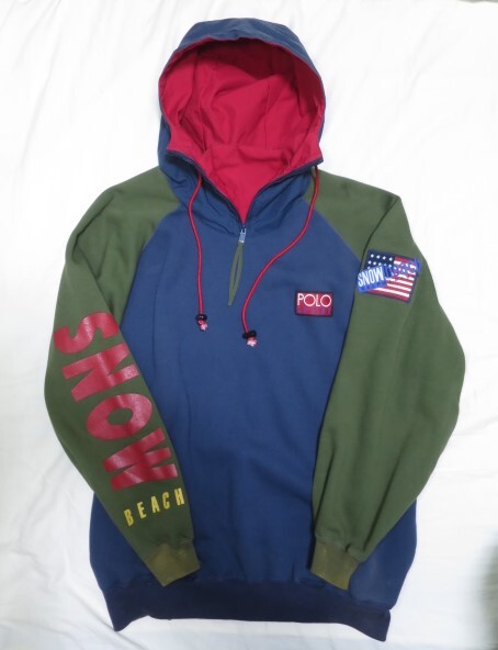 90s Polo Ralph Lauren Snow Beach sweat foody XL vintage original 92 93 SPORT ラルフローレン パーカー ビンテージ の画像1