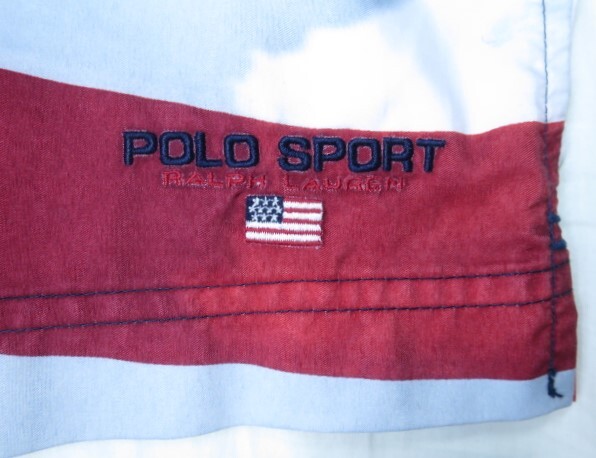 90s POLO SPORT ラルフローレン ナイロン ショートパンツ XL 星条旗 フラッグ スイムショーツ 香港製_画像6