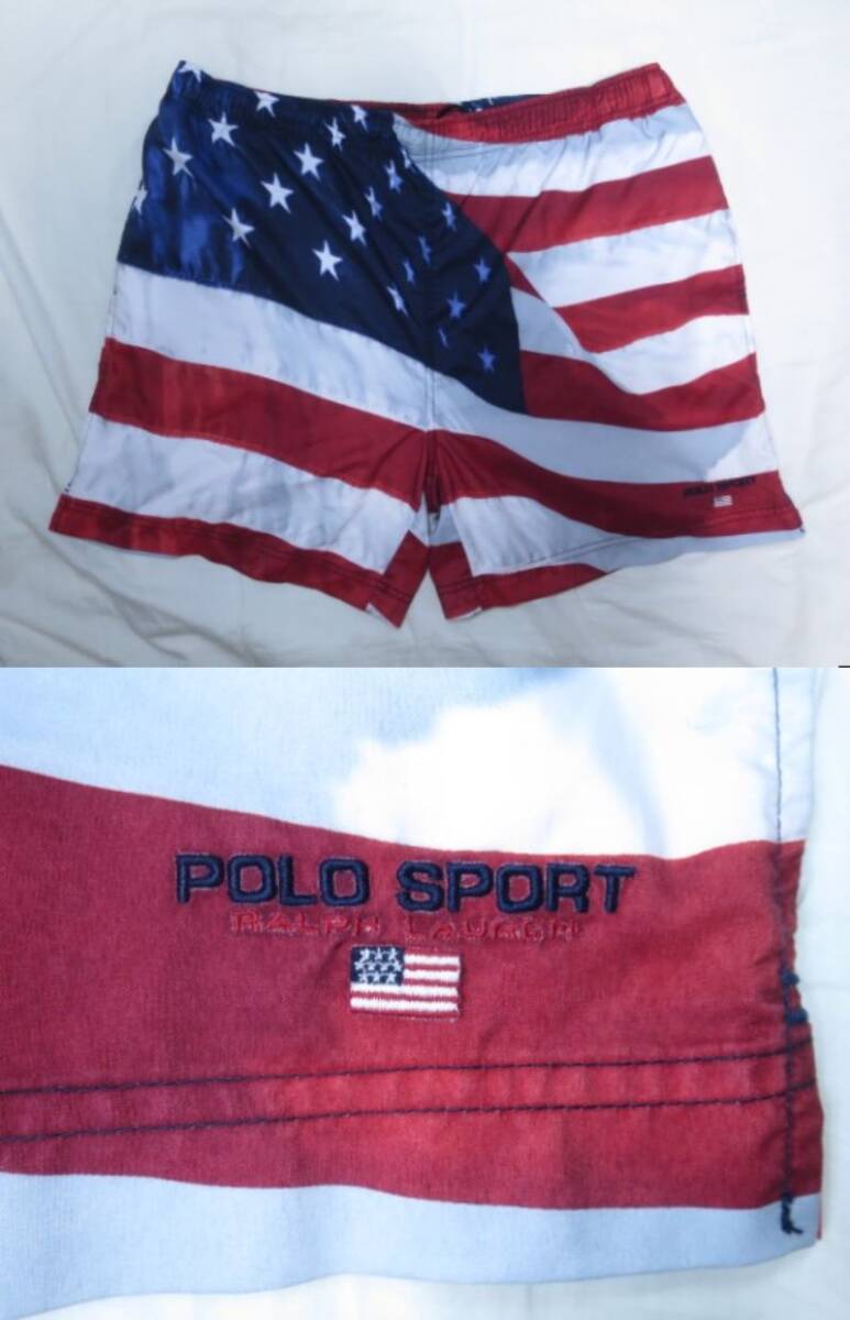 90s POLO SPORT Ralph Lauren нейлон шорты XL звезда статья флаг флаг плавки Hong Kong производства 