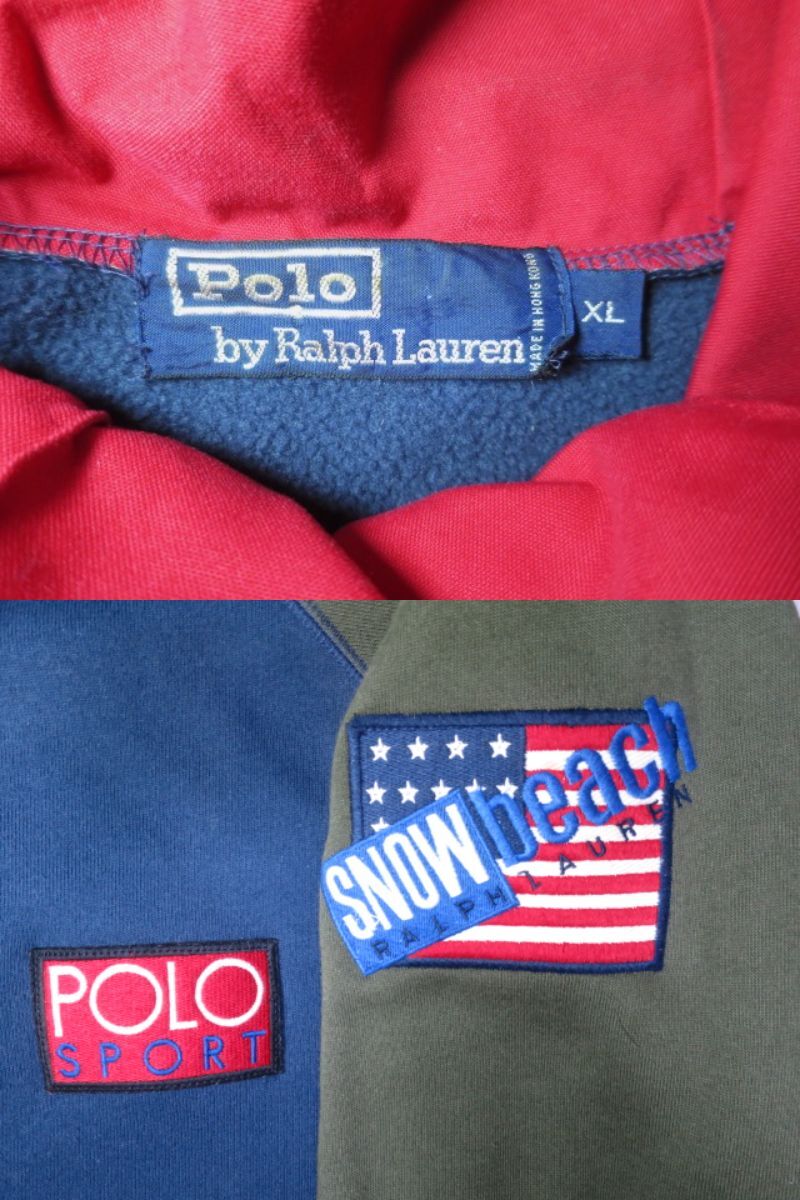 90s Polo Ralph Lauren Snow Beach sweat foody XL vintage original 92 93 SPORT ラルフローレン パーカー ビンテージ の画像3