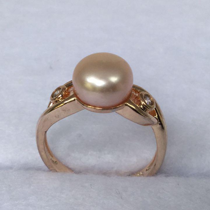 真珠リング指輪本物淡水パールポダン形一粒仕上げ希少上品な人気柄天然色ピンク　おしゃれ_画像1