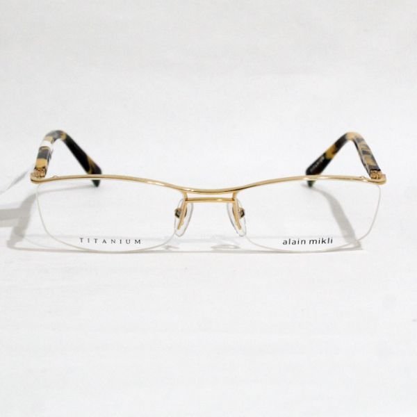アランミクリ Alain Mikli A00421J W0146 チタン ハープリム 眼鏡／メガネフレーム ゴールド 新品 日本製_画像4