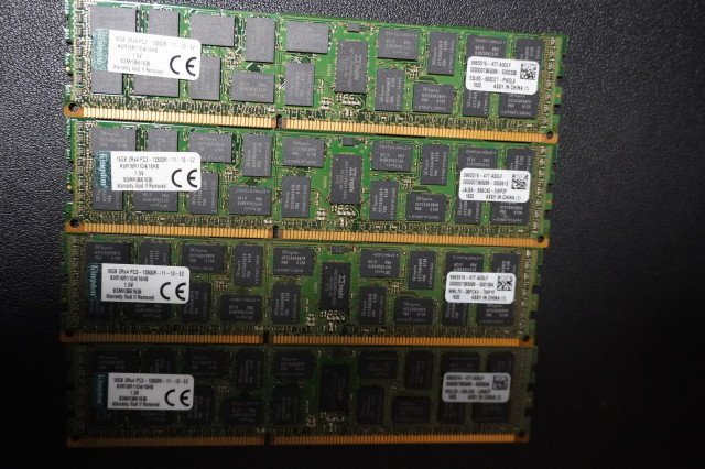 【中古】メモリ 16GB 4枚 / キングストン デスクトップPC用 DDR3 KVR16R11D4/16HB // 1600MT/s ECC Registered DIMM CL11 2RX4 240-pinの画像2