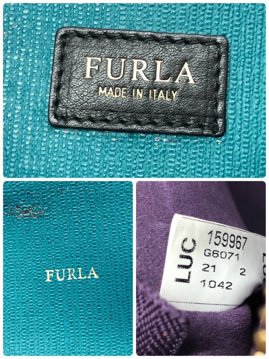□FURLA リバーシブルトートバッグ 紫×緑 フルラ レディース レザー×スエード イタリア製 複数落札同梱OK B240301-1_画像6