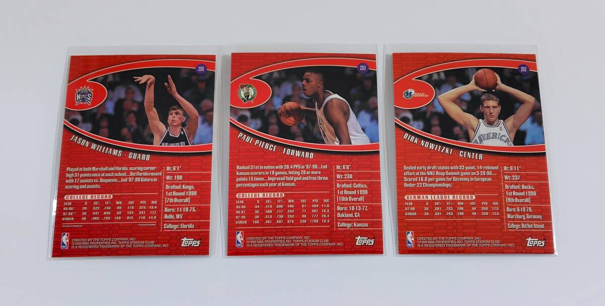 【 NBA 1998-99 Topps Stadium Club 】 Jason Williams Paul Pierce Dirk Nowitzki Rookie 3枚セット RC ※商品説明必読願いますの画像2