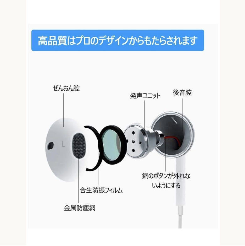 ★最新版 iPhone用イヤホン 有線 イヤフォン EarPods lightning ライトニング接続 マイク付き 通話対応 音量調節 HIFI 【MFi認証品】_画像3