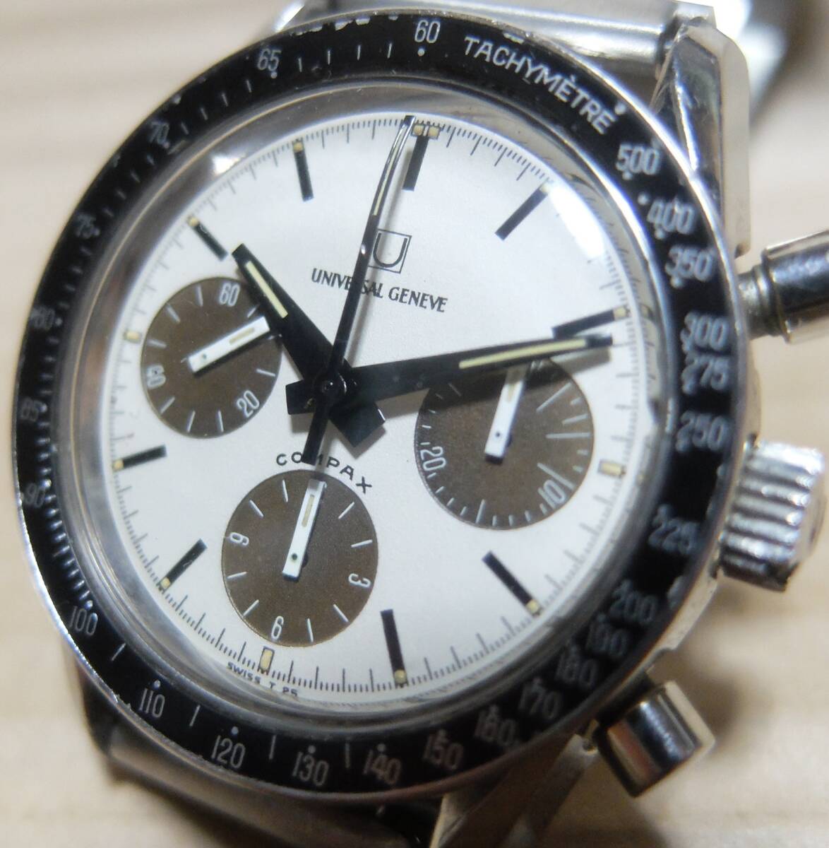 UNIVERSAL universal june-bCOMPAX chronograph hand winding? wristwatch USED defect have junk men's 