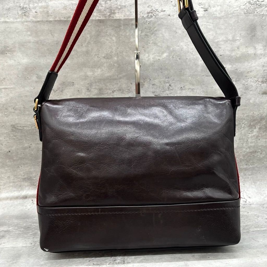 [ близко год модели / прекрасный товар ]1 иен BALLY Bally сумка на плечо mesenja- кожа натуральная кожа мужской бизнес tore spo наклонный .. темно-коричневый 