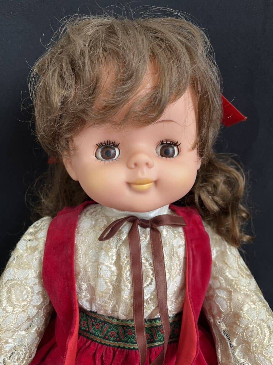 アンティーク ドール レトロ 女の子 オオイケ エミール タグ付き 赤いドレス スリーピングアイ人形 ビスクドール 抱き人形 当時物 の画像2