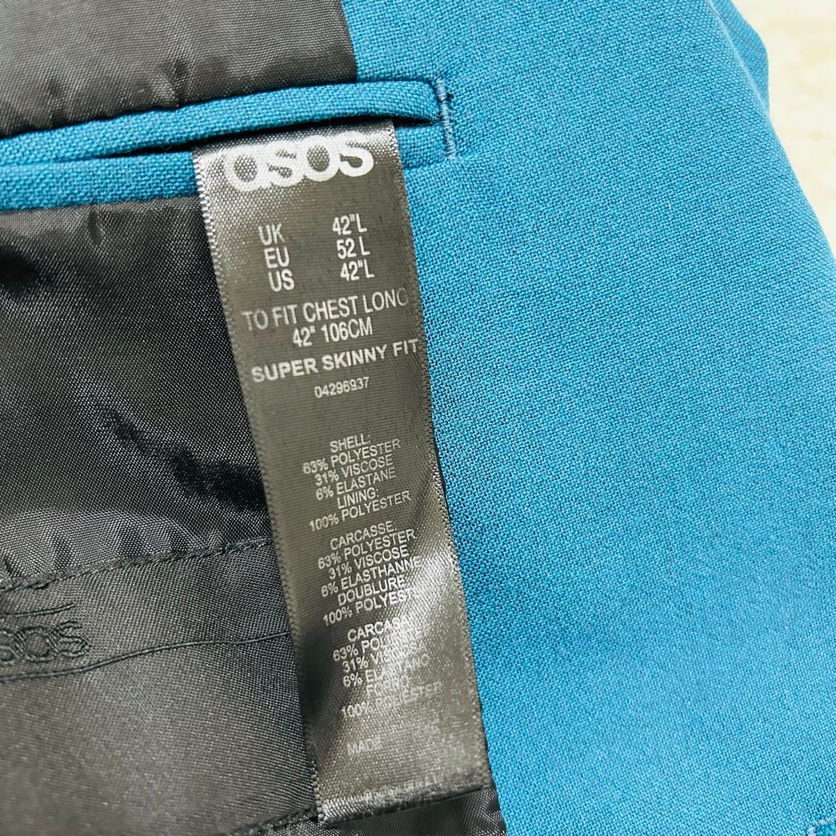 asos 1ボタン スーパースキニーフィットテーラードジャケット ブルー スーツ