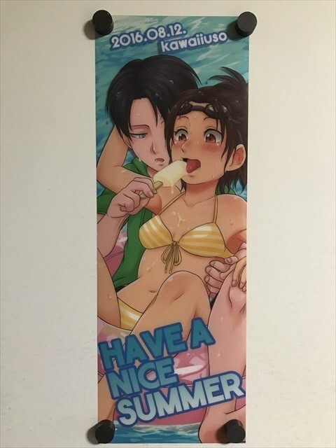 Y255 ◆同人ポスター 進撃の巨人　（リヴァイ×ハンジ） / かわいいうそ　クリアポスター A3ハーフサイズ 170×450mm_画像1