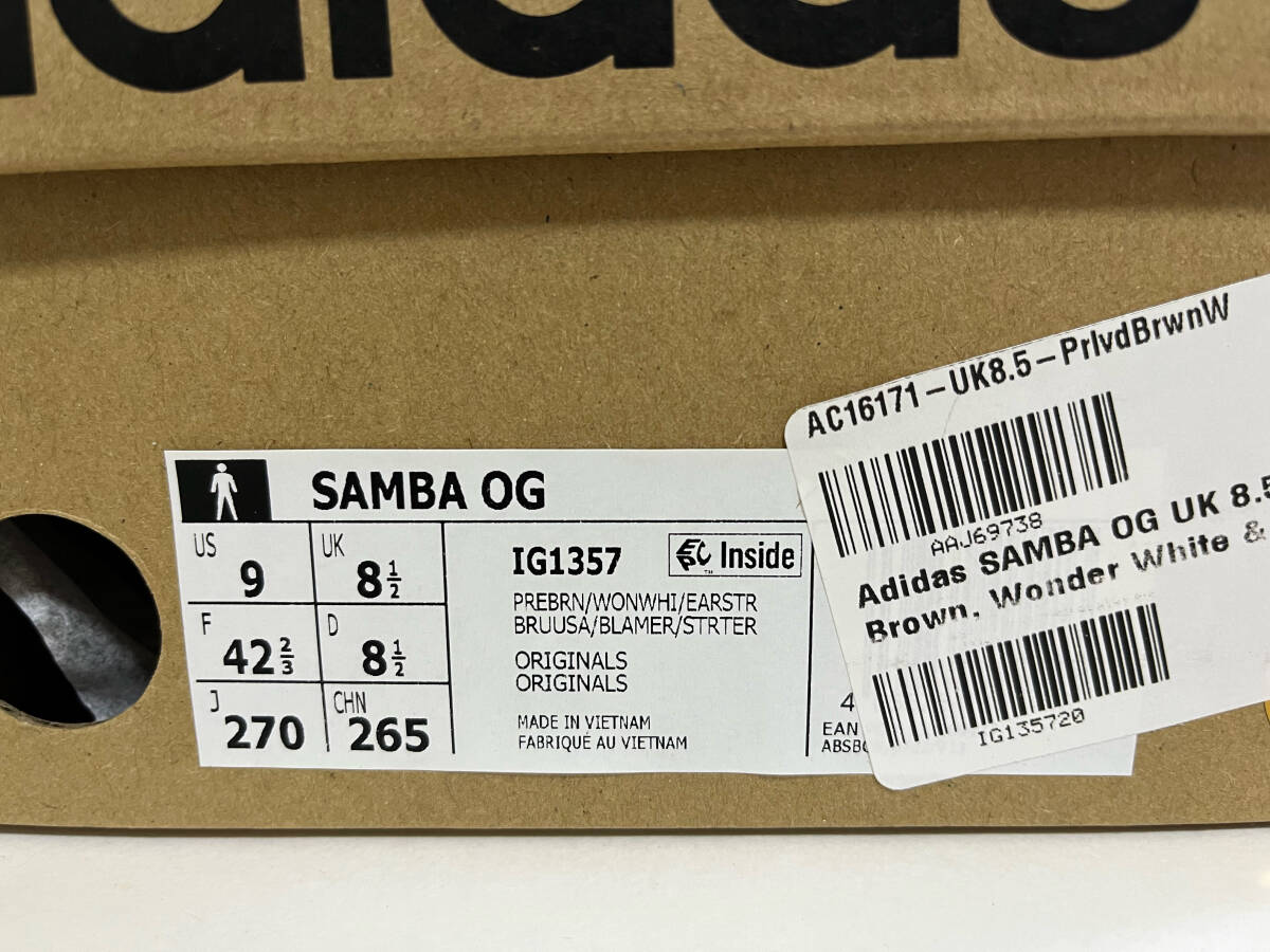 【送料無料】【新品】27cm　adidas SAMBA OG アディダス オリジナルス サンバ OG プリラブドブラウン/ワンダーホワイト　IG1357_画像6