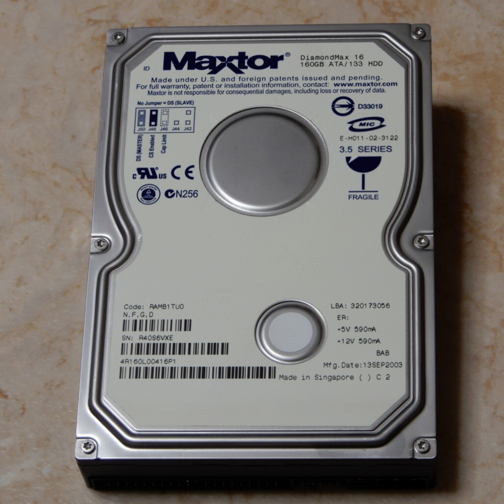  DVDレコーダー PIONEER パイオニア DVR-610H用 中古HDD(ハードディスク)　160GB 初期化済み 3.5インチ（IDE）_画像1