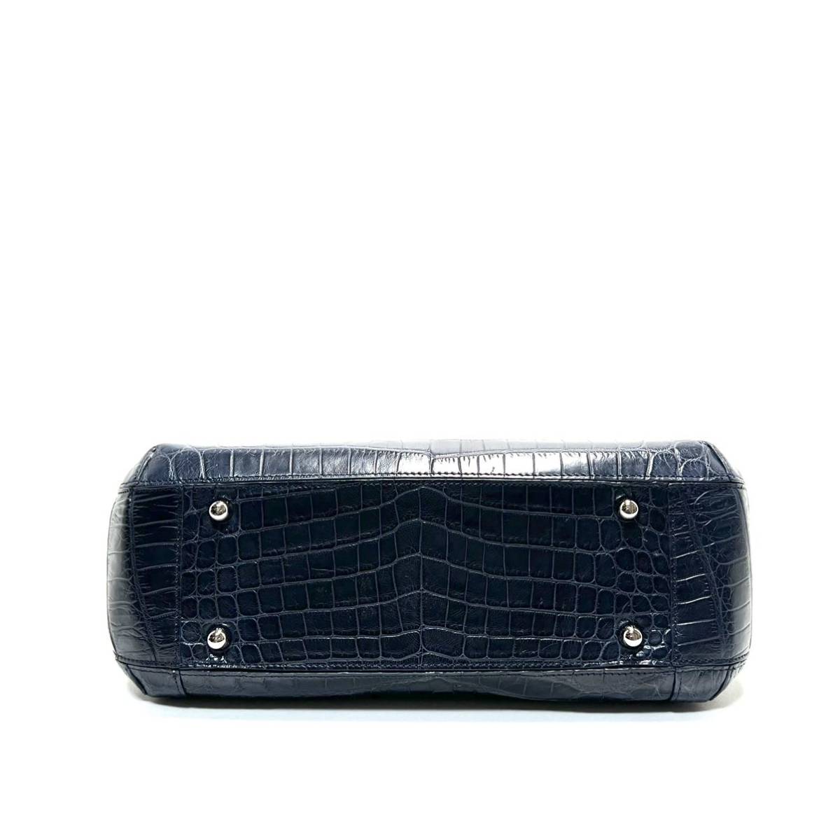 * превосходный товар * crocodile leather коврик крокодил wani кожа темно-синий серия цвет ручная сумочка 