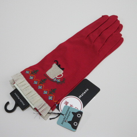 手袋/UV手袋【AtsukoMatano】マタノアツコUV手袋/カップMEME ネコ 日本製/綿100%/レッド