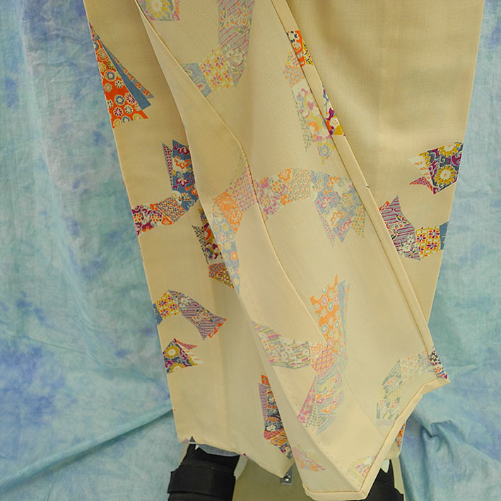 （57）単衣　ウール　wool 羽織　絵羽柄　アンサンブル　着物 pre-owned　　中古　Japanese Kimono　153cm 60inch