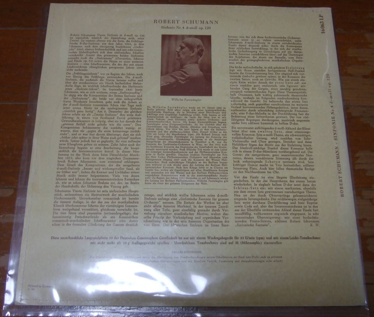 10インチLP フルトヴェングラー シューマン:交響曲第４番　独グラモフォン盤 LP16063　重量盤 フラット盤_画像9