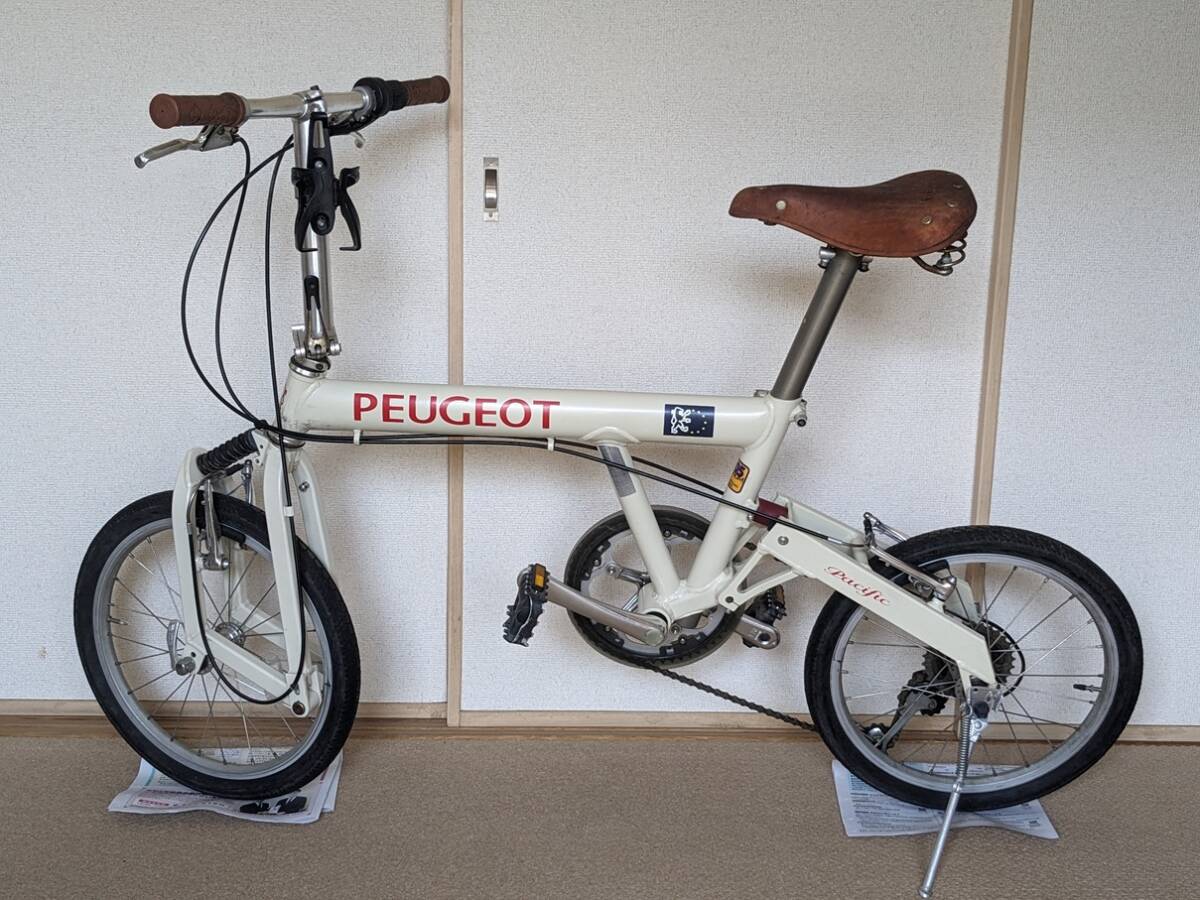 新品純正サドル付き 訳あり Peugeot Pacific 18インチ ホワイト Birdy 小径車 折り畳み自転車 プジョー パシフィック 希少の画像1