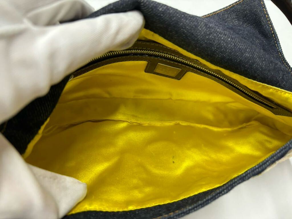 FENDI フェンディ ハンドバッグ 肩掛け フラワー刺繍 マンマバケット デニム レザー の画像9