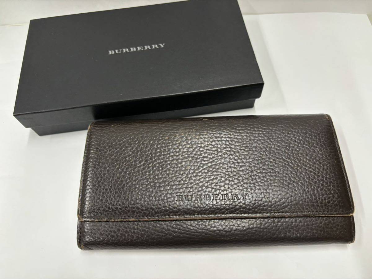 BURBERRY バーバリー 二つ折り長財布 レザー ブラウン ノバチェック柄 シルバー金具 YT 4700 54_画像1