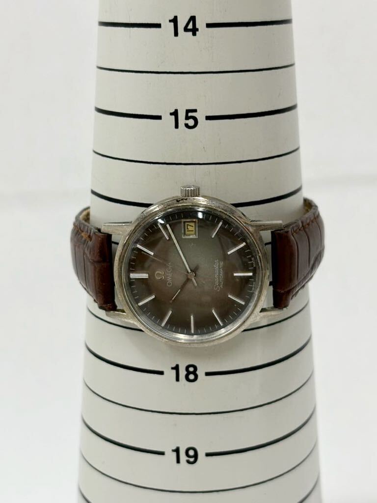 【稼働品】OMEGA オメガ Seamaster シーマスター 自動巻き メンズ腕時計 デイト ブラウン文字盤 社外ベルトの画像4
