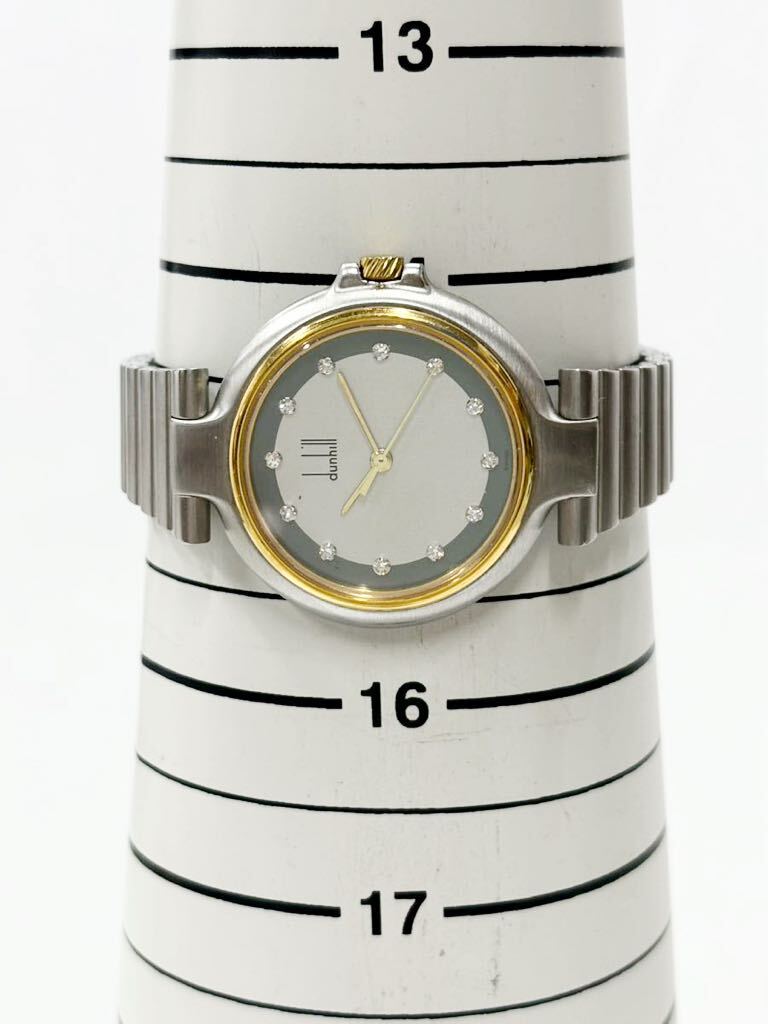 【稼働品】dunhill ダンヒル ミレニアム 12Pダイヤ インデックス グレー文字盤 SS GP コンビ QZ クォーツ腕時計_画像4
