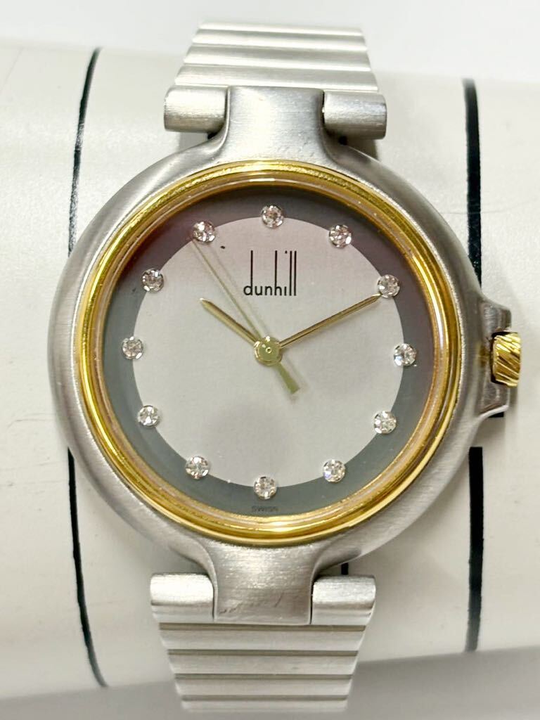 【稼働品】dunhill ダンヒル ミレニアム 12Pダイヤ インデックス グレー文字盤 SS GP コンビ QZ クォーツ腕時計_画像1